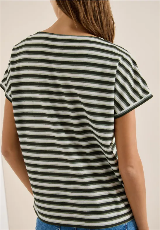 T-Shirt mit Streifen und Struktur raw khaki