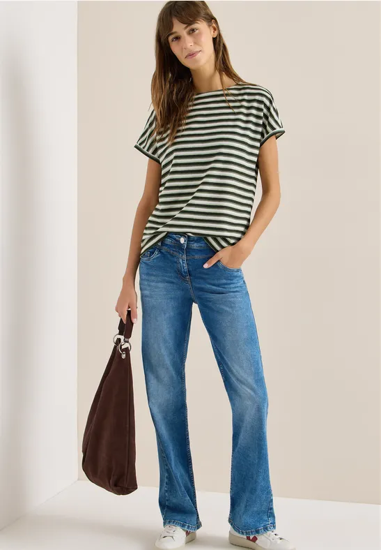 T-Shirt mit Streifen und Struktur raw khaki