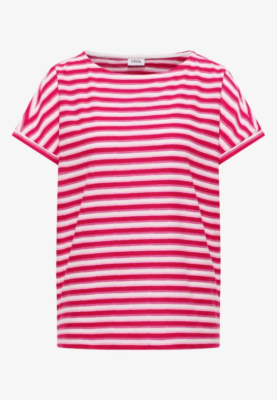 T-Shirt mit Streifen und Struktur beetroot pink