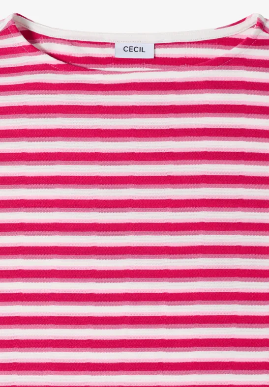 T-Shirt mit Streifen und Struktur beetroot pink