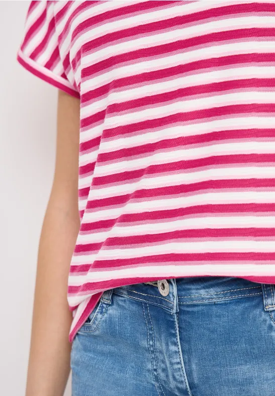 T-Shirt mit Streifen und Struktur beetroot pink