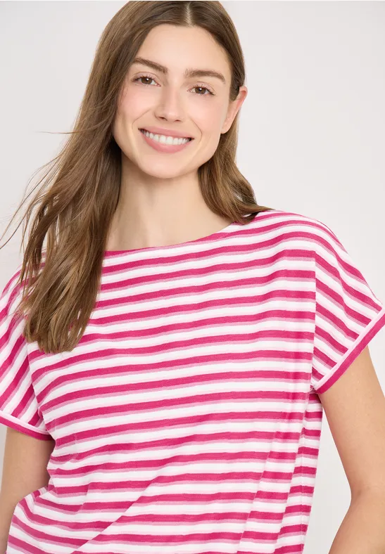 T-Shirt mit Streifen und Struktur beetroot pink