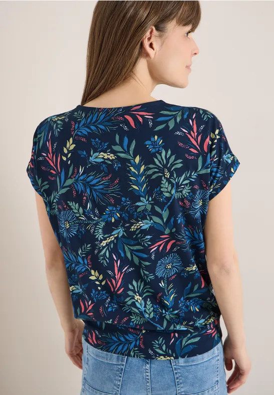 Shirt mit V-Neck und floralem Print universal blue