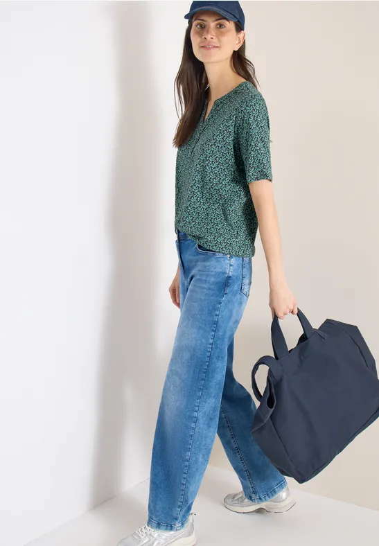 T-shirt avec split neck et imprimé raw khaki