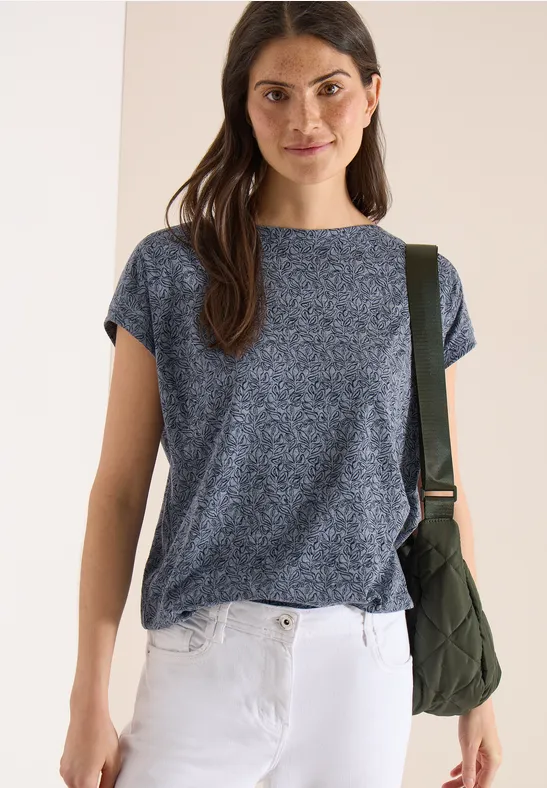 Shirt im Ausbrenner-Look mit Boatneck universal blue melange