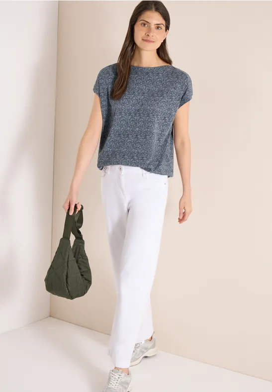 Shirt im Ausbrenner-Look mit Boatneck universal blue melange