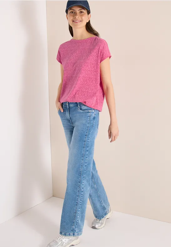 Shirt im Ausbrenner-Look mit Boatneck beetroot pink melange