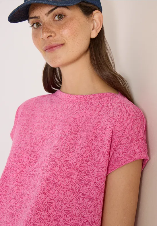 Shirt im Ausbrenner-Look mit Boatneck beetroot pink melange