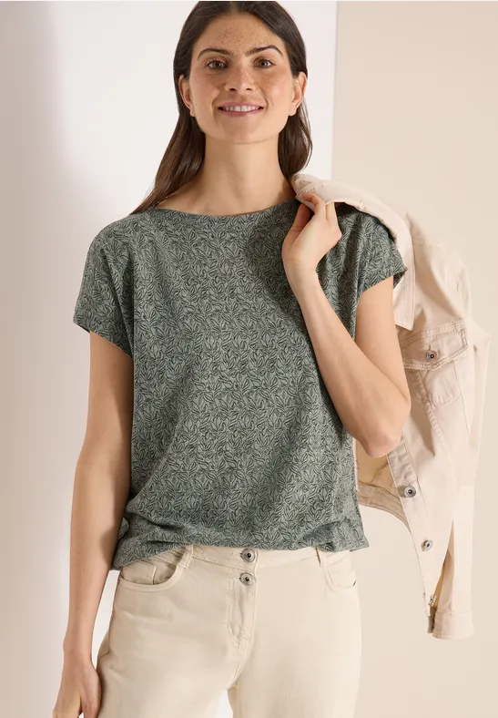 Shirt im Ausbrenner-Look mit Boatneck khaki melange