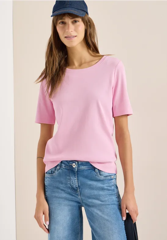 Basic T-Shirt in Rippstruktur light blush rose
