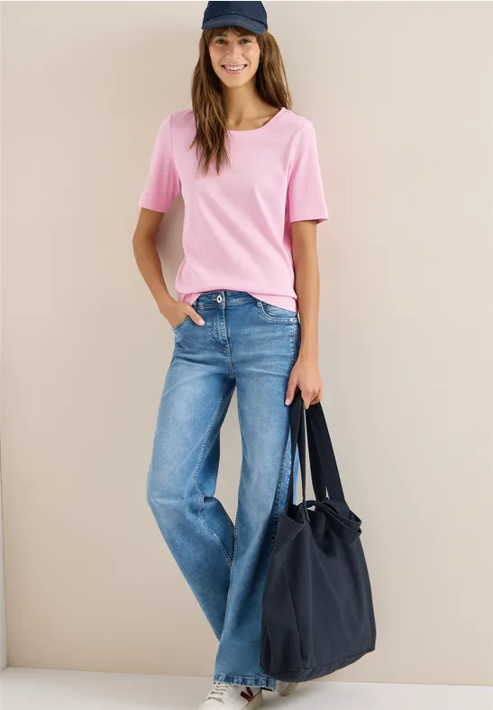 Basic T-Shirt in Rippstruktur light blush rose