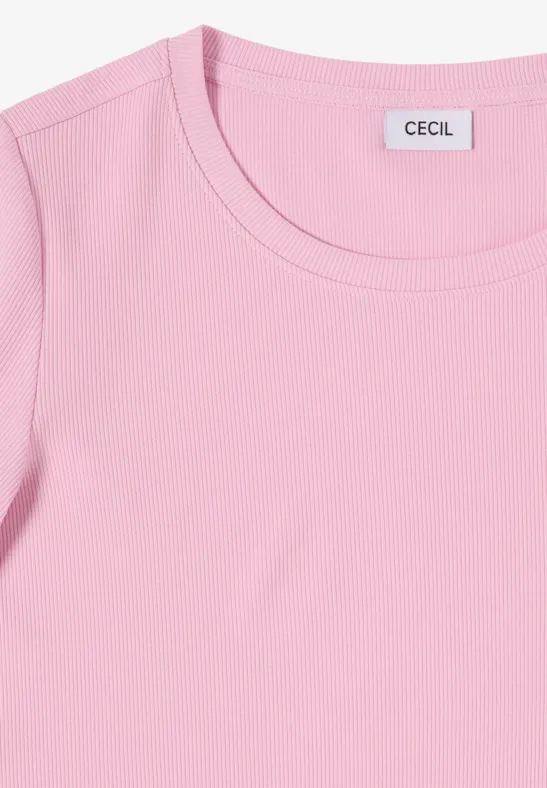 Basic T-Shirt in Rippstruktur light blush rose