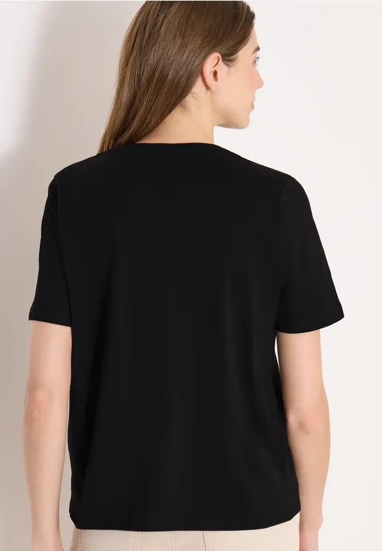 Kurzarm Shirt mit Split Neck Black