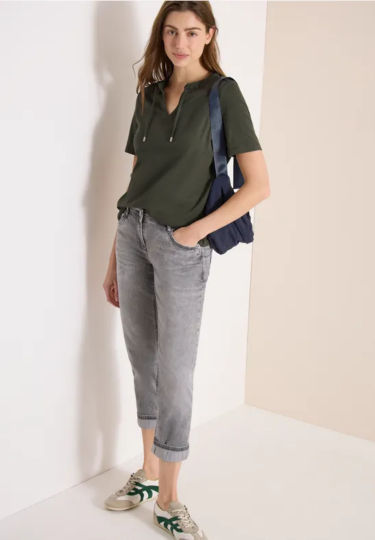Kurzarm Shirt mit Split Neck khaki