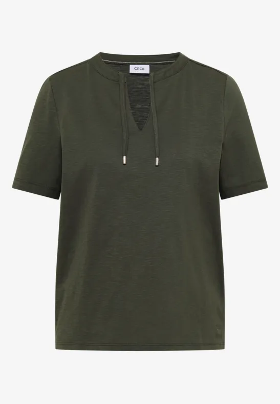 Kurzarm Shirt mit Split Neck khaki