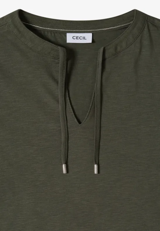 Kurzarm Shirt mit Split Neck khaki