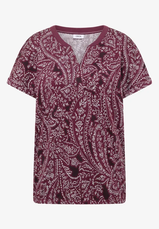 T-Shirt mit Split Neck und Paisleymuster sweet grape red