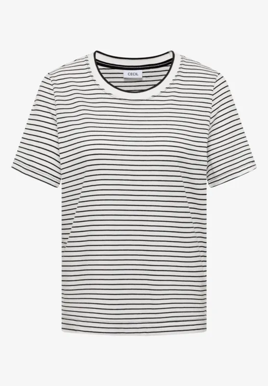 Kurzarm Shirt mit Rundhals und Streifen Black