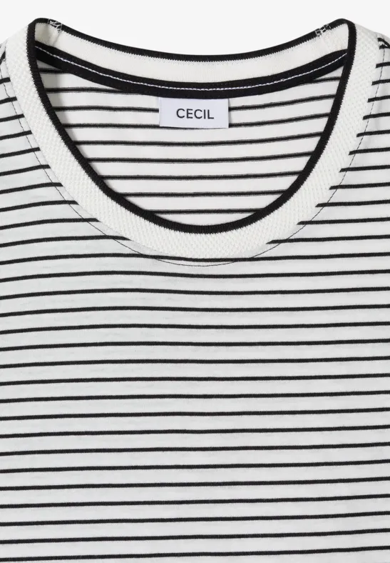 Kurzarm Shirt mit Rundhals und Streifen Black