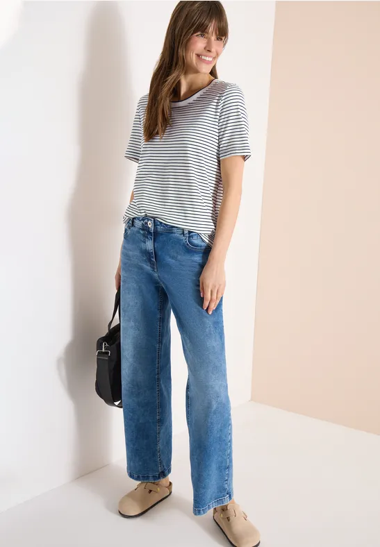 Kurzarm Shirt mit Rundhals und Streifen universal blue