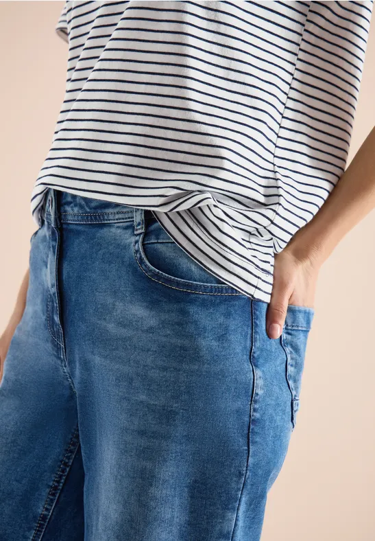 Kurzarm Shirt mit Rundhals und Streifen universal blue