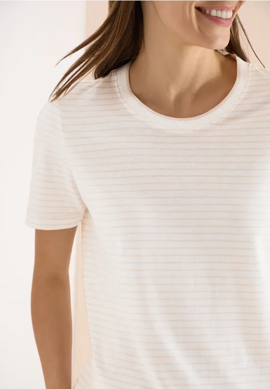 Kurzarm Shirt mit Rundhals und Streifen pearl beige