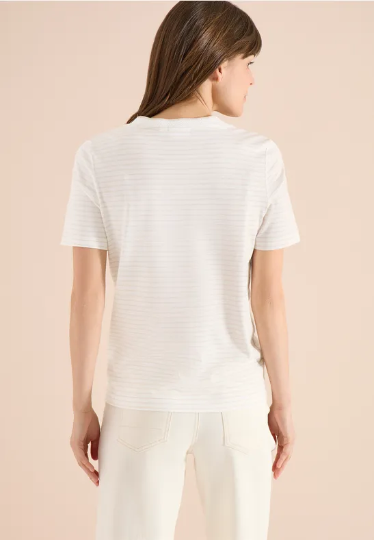 Kurzarm Shirt mit Rundhals und Streifen pearl beige