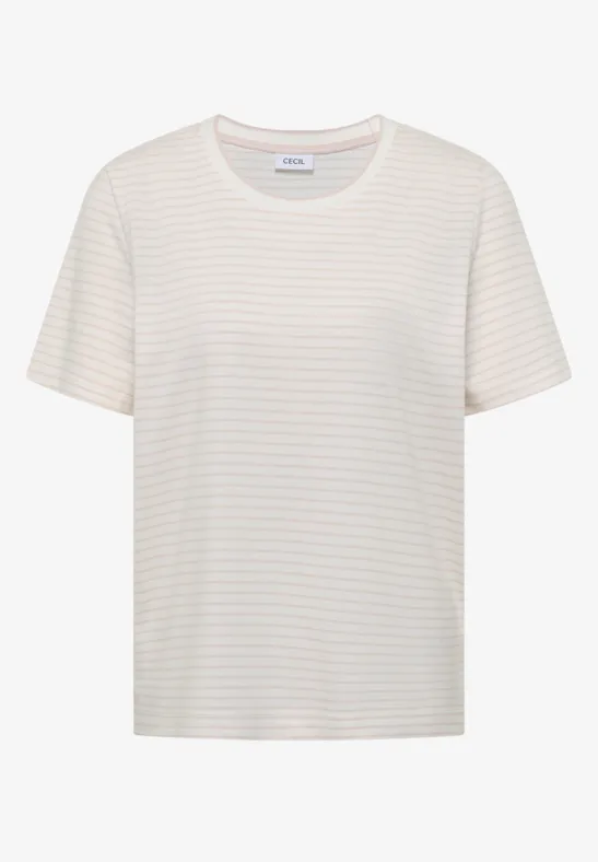 Kurzarm Shirt mit Rundhals und Streifen pearl beige