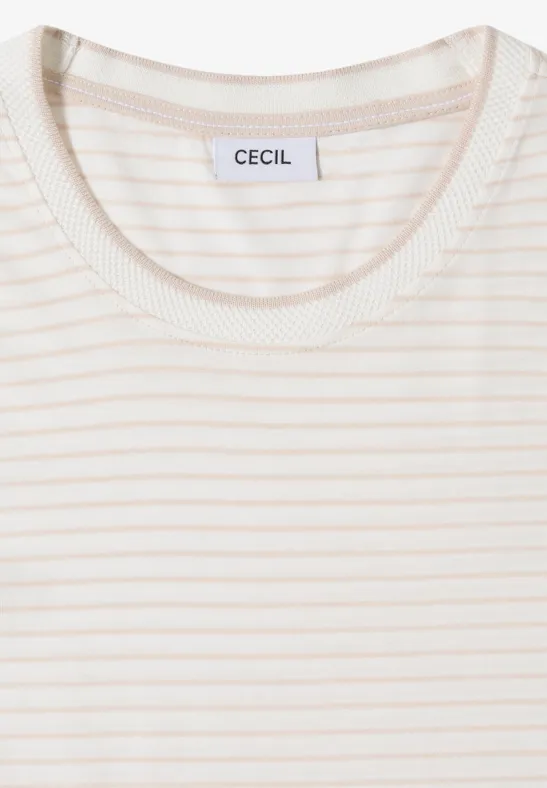 Kurzarm Shirt mit Rundhals und Streifen pearl beige