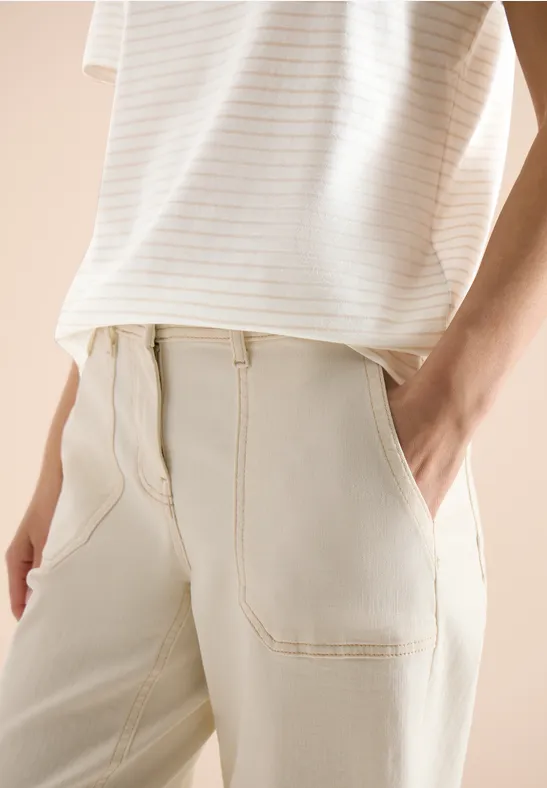 Kurzarm Shirt mit Rundhals und Streifen pearl beige