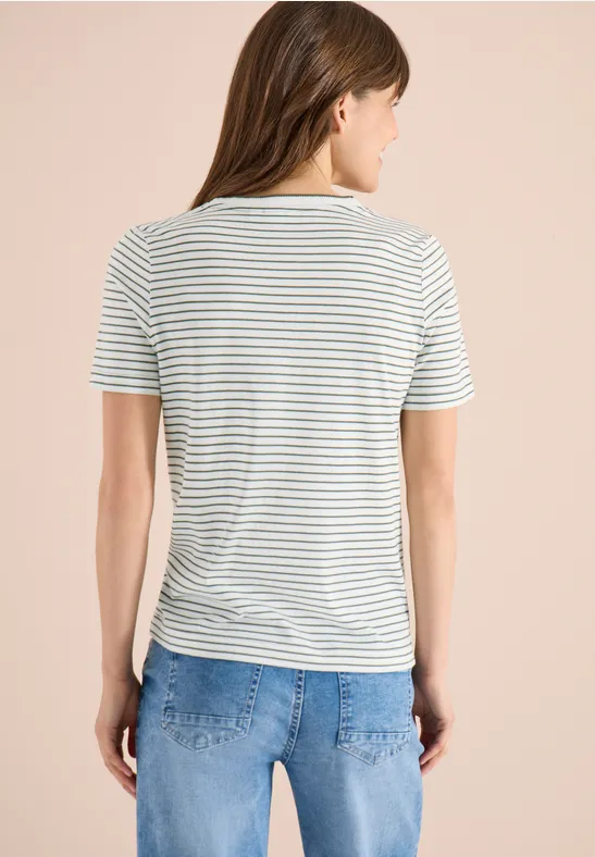 T-shirt à manches courtes, col rond et rayures khaki