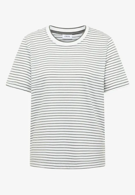 T-shirt à manches courtes, col rond et rayures khaki