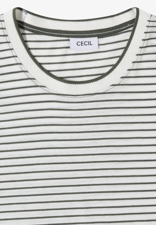 T-shirt à manches courtes, col rond et rayures khaki