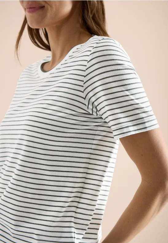 T-shirt à manches courtes, col rond et rayures khaki