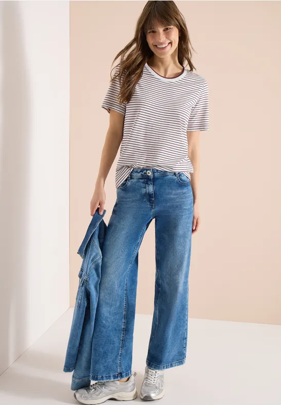 Kurzarm Shirt mit Rundhals und Streifen sweet grape red