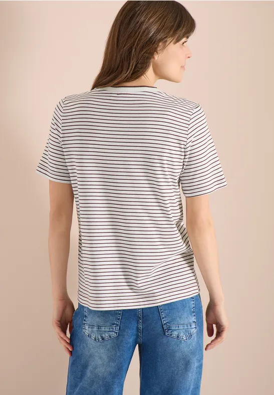 Kurzarm Shirt mit Rundhals und Streifen sweet grape red