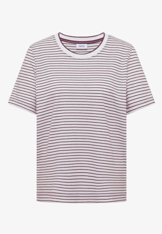 Kurzarm Shirt mit Rundhals und Streifen sweet grape red