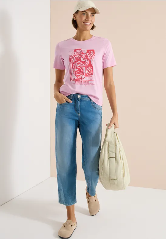T-shirt à col rond et imprimé marin light blush rose