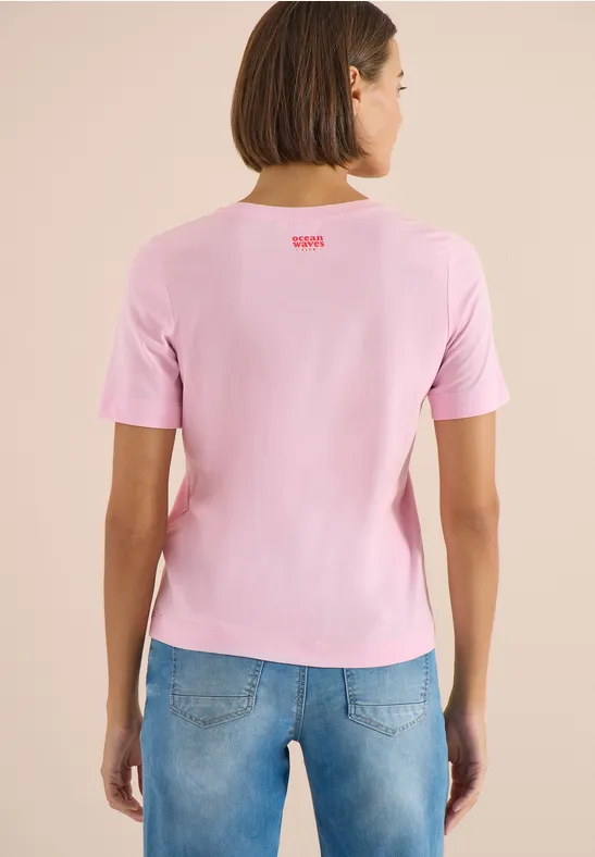 T-shirt à col rond et imprimé marin light blush rose