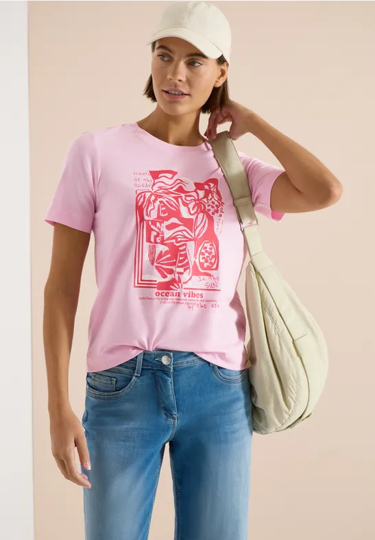 T-shirt à col rond et imprimé marin light blush rose