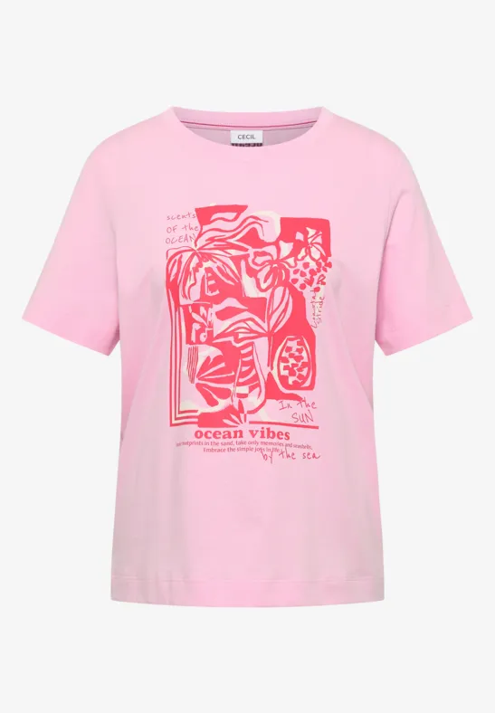 T-shirt à col rond et imprimé marin light blush rose
