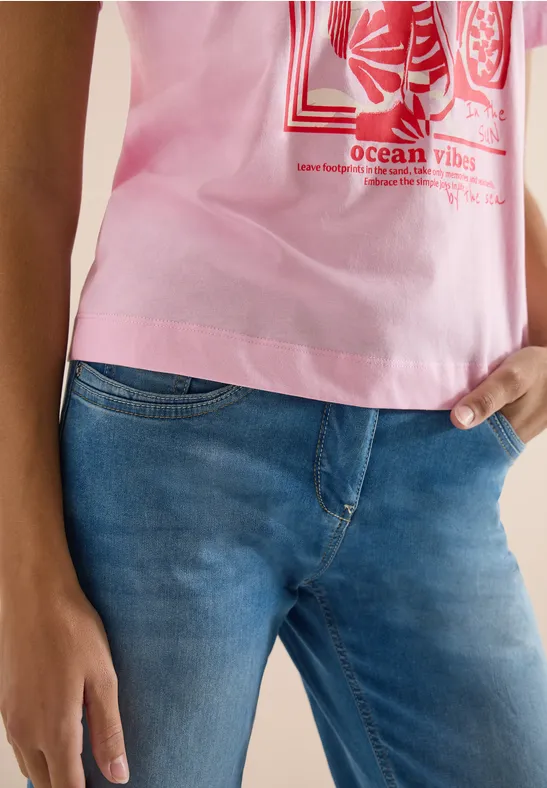 T-shirt à col rond et imprimé marin light blush rose