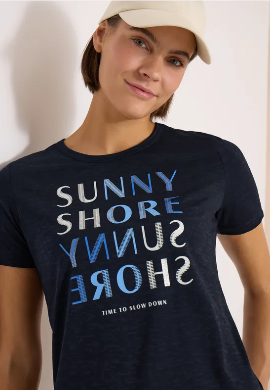 Kurzarm Shirt in Ausbrenner-Optik universal blue