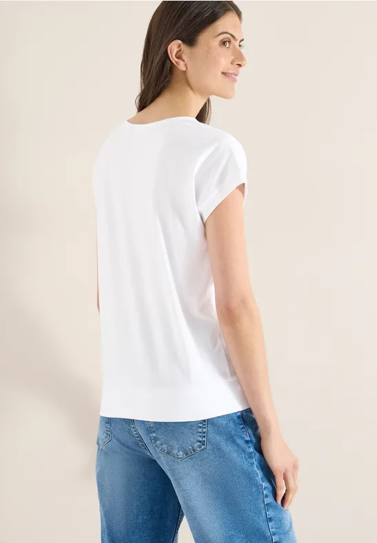 Kurzarm Shirt mit V-Neck in Unifarbe White