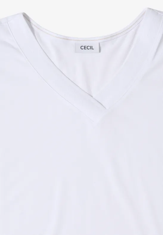 Kurzarm Shirt mit V-Neck in Unifarbe White