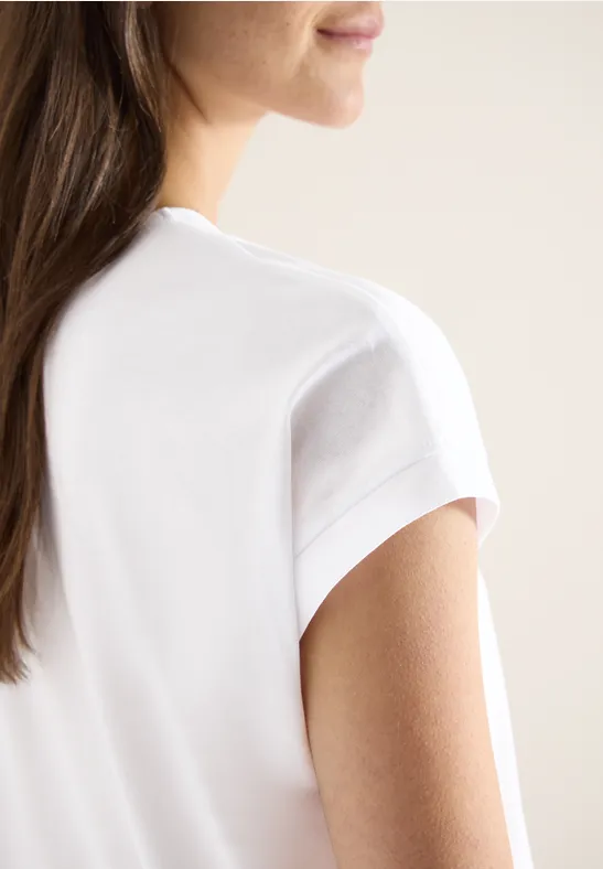 Kurzarm Shirt mit V-Neck in Unifarbe White