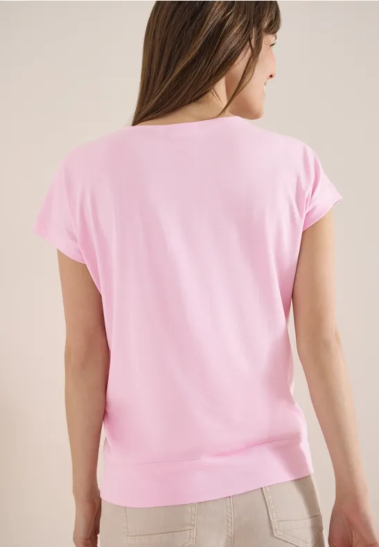 Kurzarm Shirt mit V-Neck in Unifarbe light blush rose
