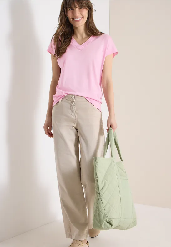 Kurzarm Shirt mit V-Neck in Unifarbe light blush rose