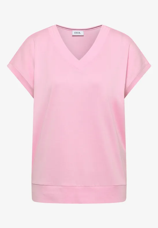 Kurzarm Shirt mit V-Neck in Unifarbe light blush rose