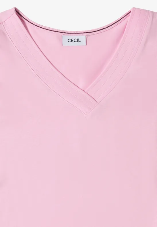 Kurzarm Shirt mit V-Neck in Unifarbe light blush rose